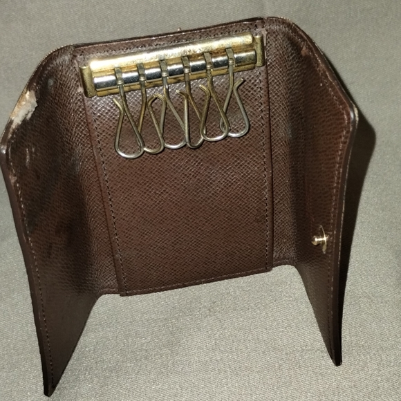 LOUIS VUITTON BROWN CHECKERED LEATHER KEY/CARD HOLDER SMALL WALLET ~ AUTHENTIC - Picture 7 of 13